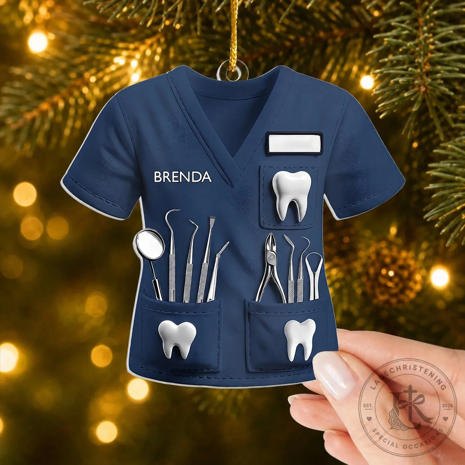 Personalized Dentist Scrub Top Christmas Tree Ornament