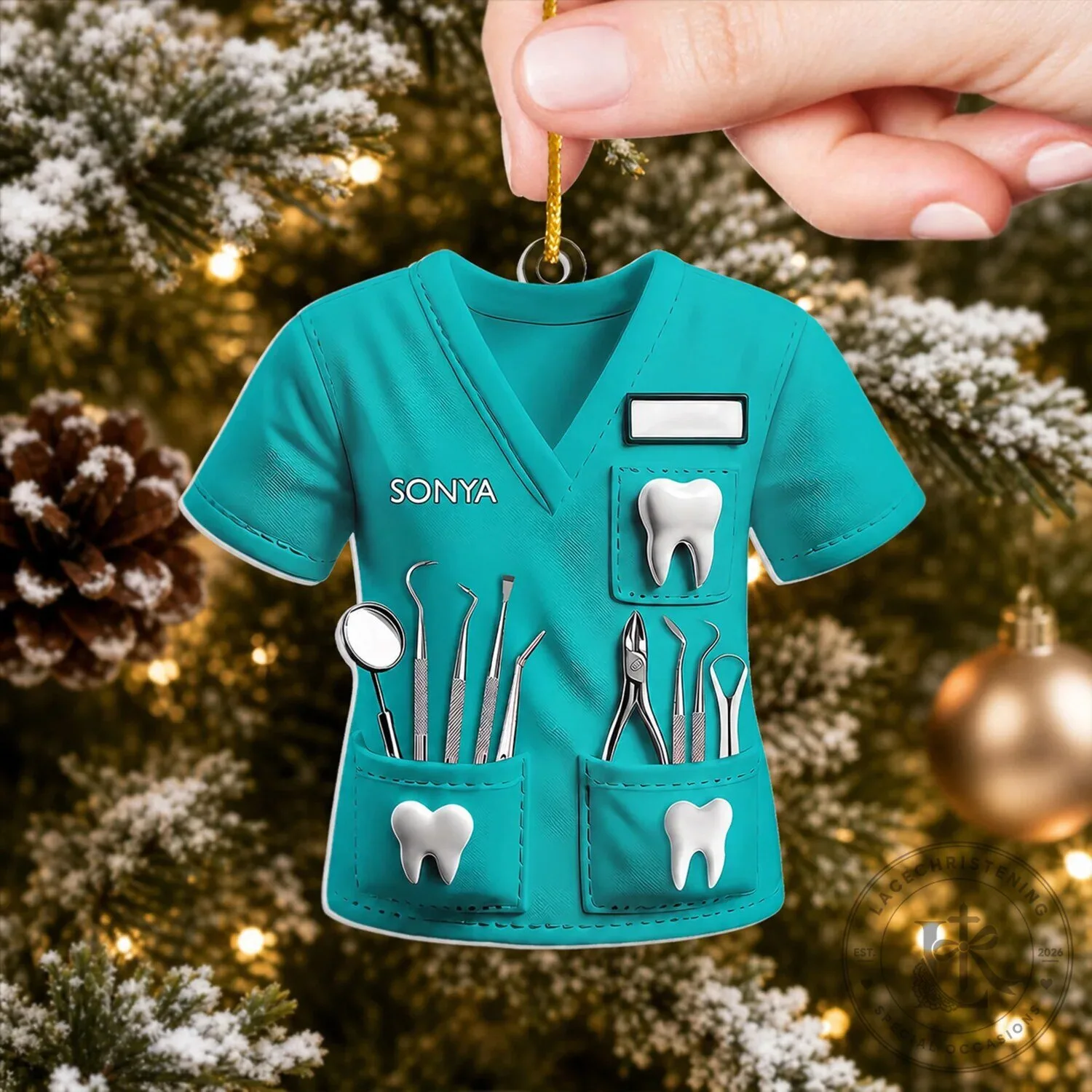 Personalized Dentist Scrub Top Christmas Tree Ornament 10 Personalized Dentist Scrub Top Christmas Tree Ornament