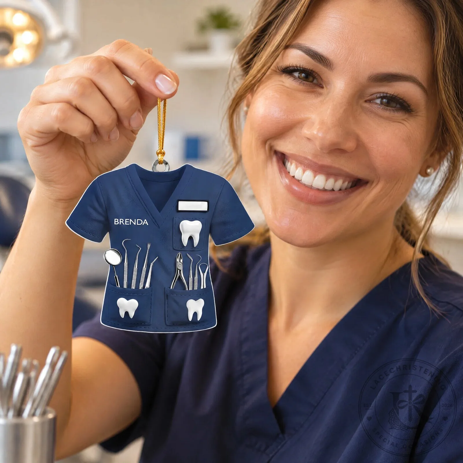 Personalized Dentist Scrub Top Christmas Tree Ornament 11 Personalized Dentist Scrub Top Christmas Tree Ornament