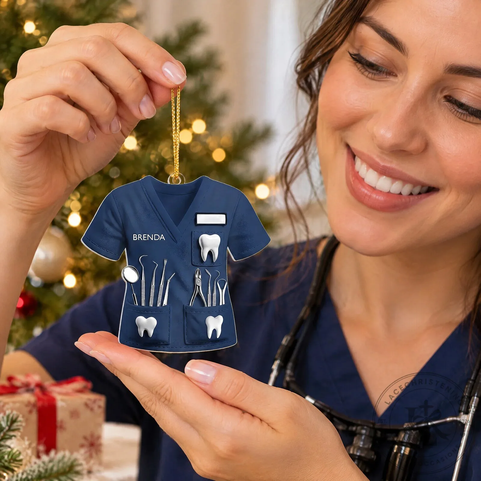 Personalized Dentist Scrub Top Christmas Tree Ornament 12 Personalized Dentist Scrub Top Christmas Tree Ornament