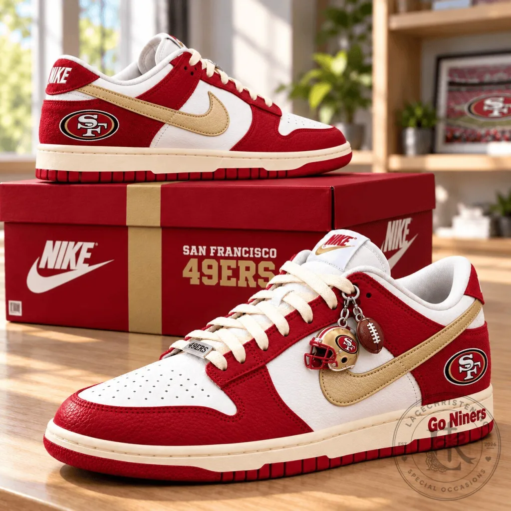 San Francisco 49ers Custom Red and White Low-Top Sneakers Shoes San Francisco 49ers Custom Red and White Low-Top Sneakers Shoes