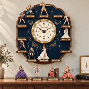 Taylor Swift Eras Tour Album Collection Wall Clock with Figurines