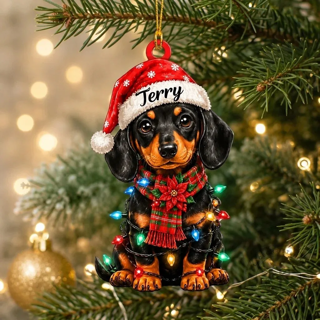 Personalized Dachshund Puppy Christmas Tree Ornament
