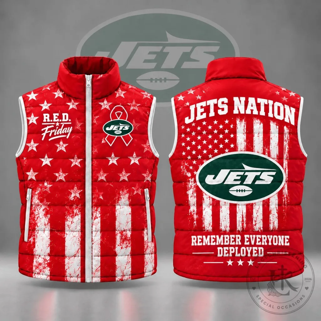 New York Jets R.E.D. Friday Stars and Stripes Patriotic Puffer Vest New York Jets R.E.D. Friday Stars and Stripes Patriotic Puffer Vest