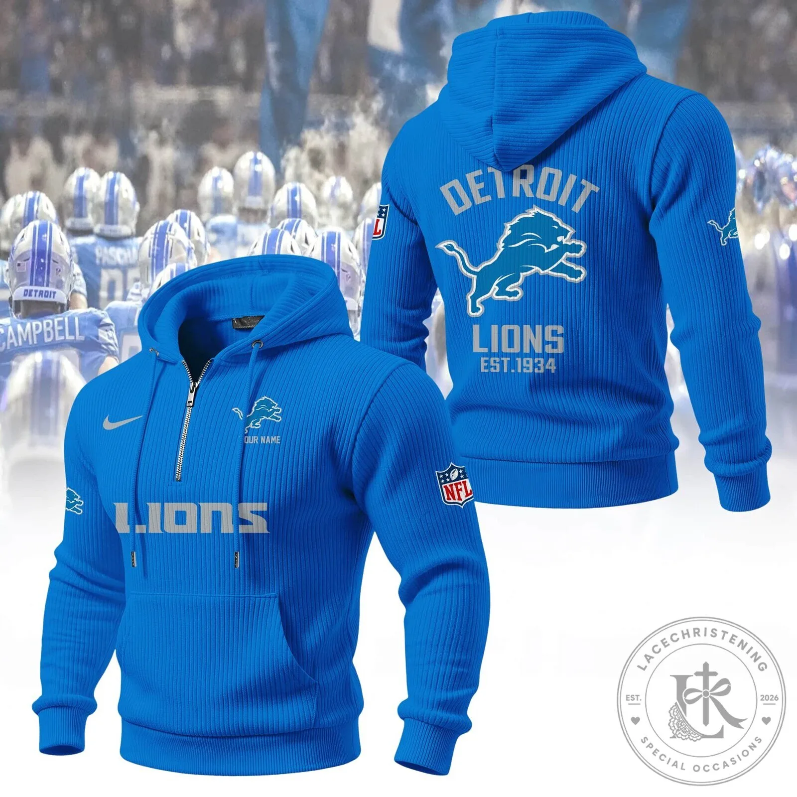 Detroit Lions NFL Football Team Quarter-Zip Hoodie Sweatshirt