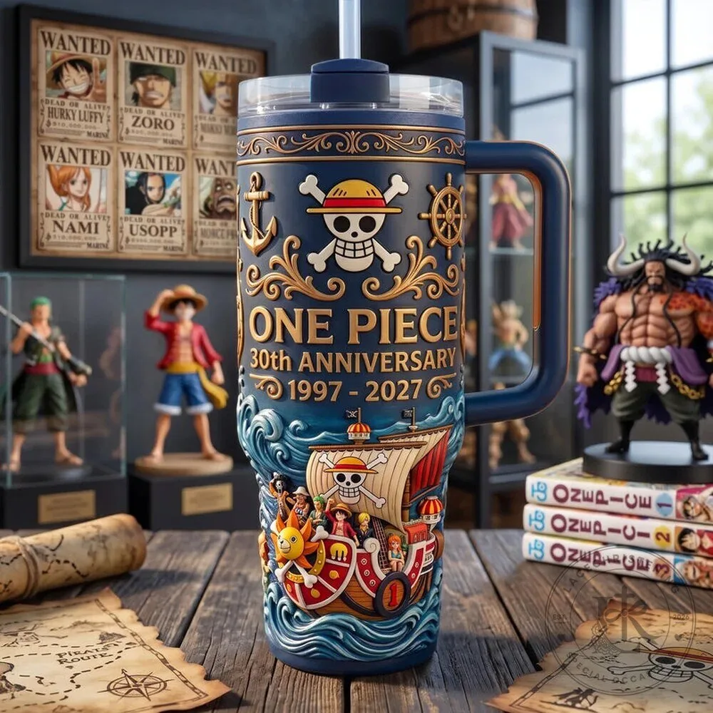 One Piece 30th Anniversary Straw Hat Pirates Ship Adventure Tumbler with Handle