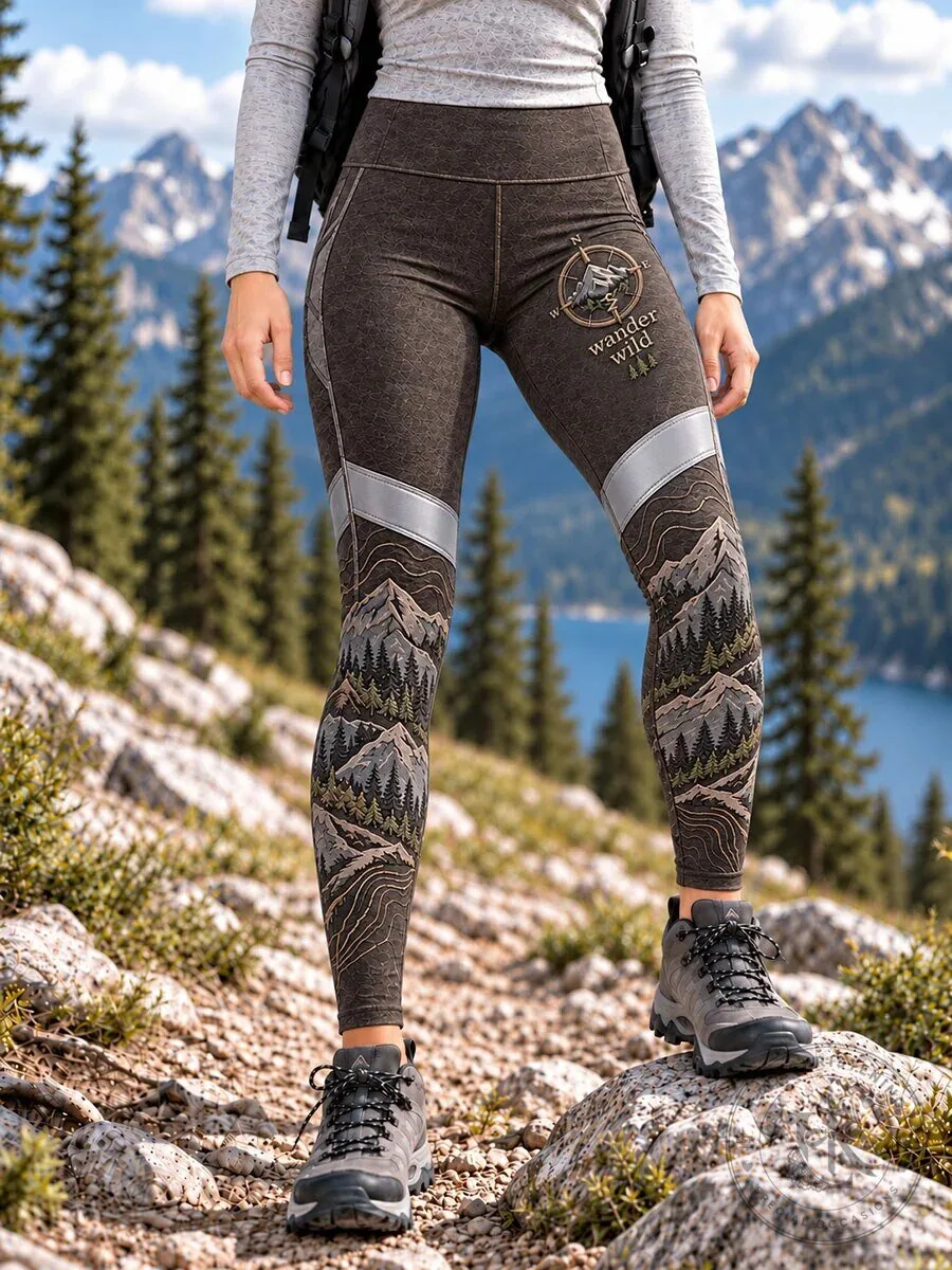 Wander Wild Mountain Forest Print Hiking Leggings for Women
