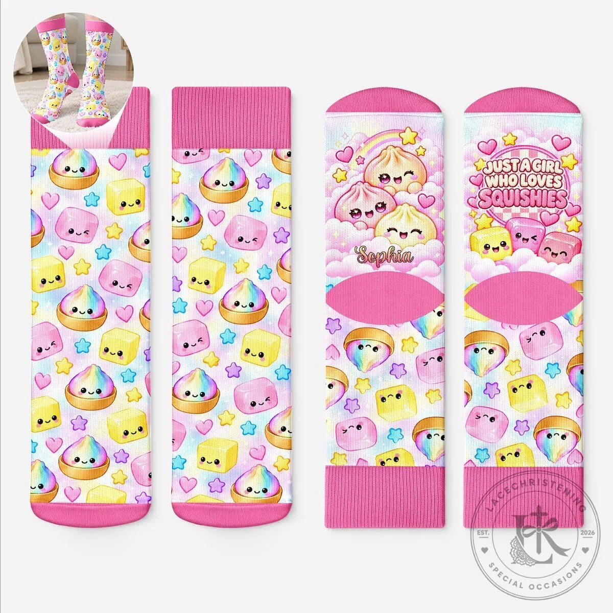 Just a Girl Who Loves Squishies Personalized Crew Socks for Kids and Adults