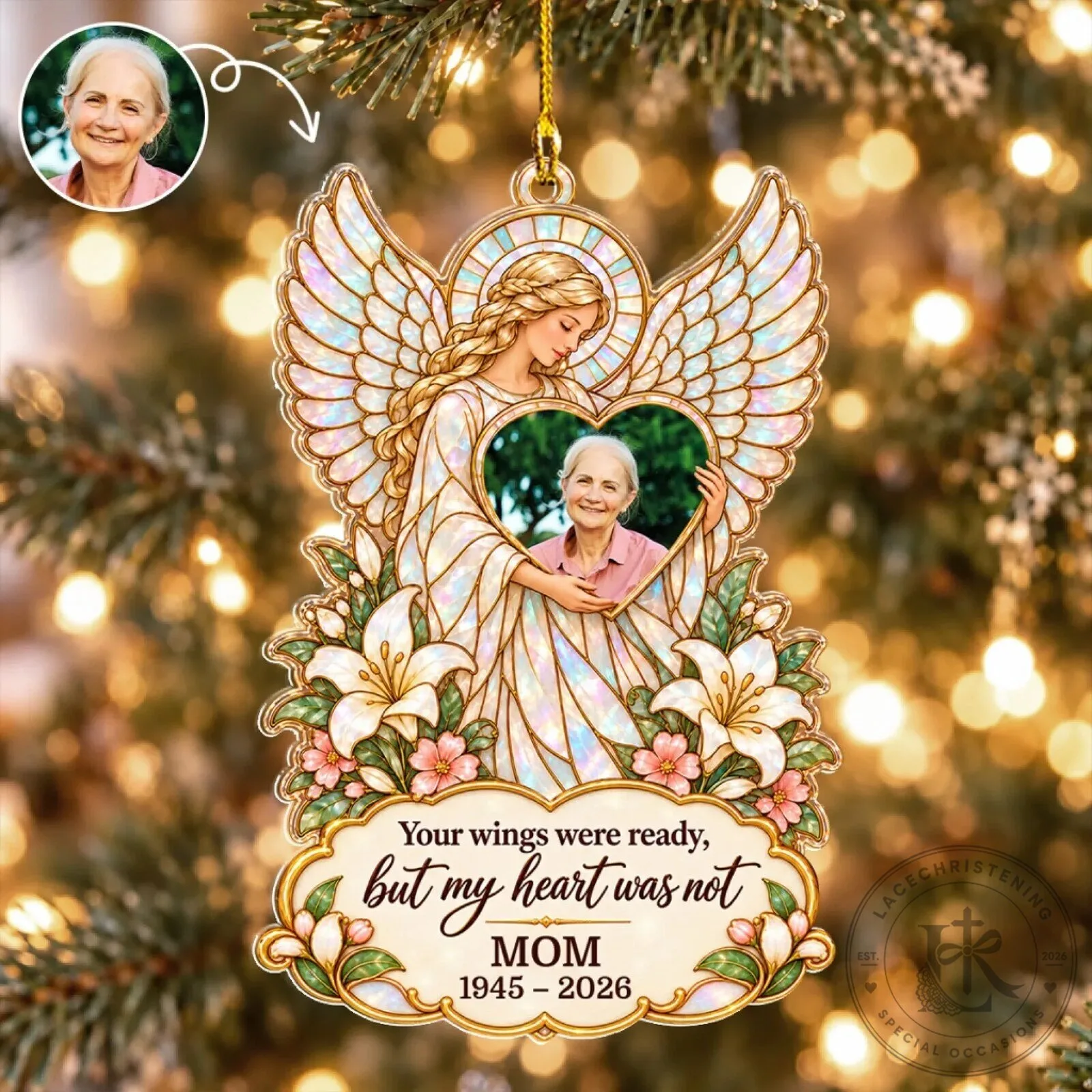 Personalized Memorial Angel Wings Photo Christmas Tree Ornament 7 Personalized Memorial Angel Wings Photo Christmas Tree Ornament