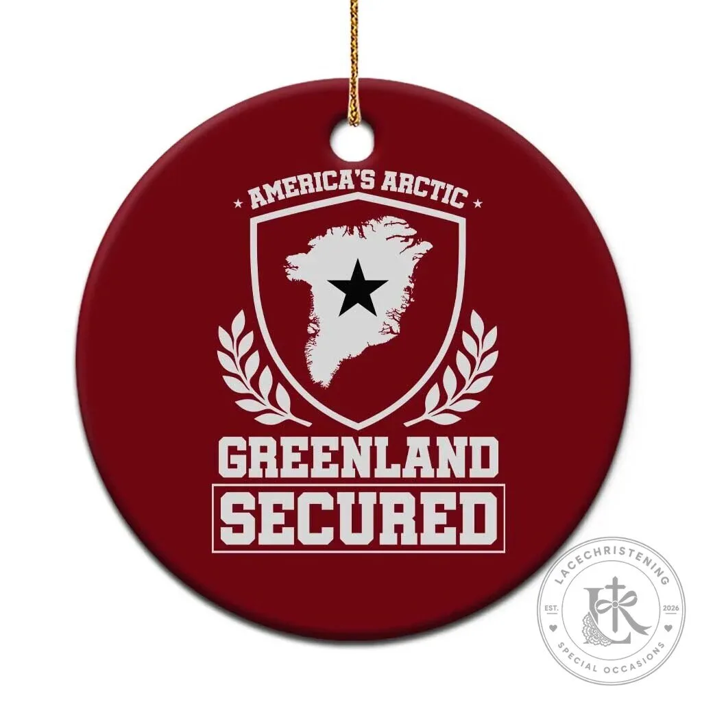 America's Arctic Greenland Secured Shield Crest Graphic Ceramic Christmas Ornament 2 America's Arctic Greenland Secured Shield Crest Graphic Ceramic Christmas Ornament