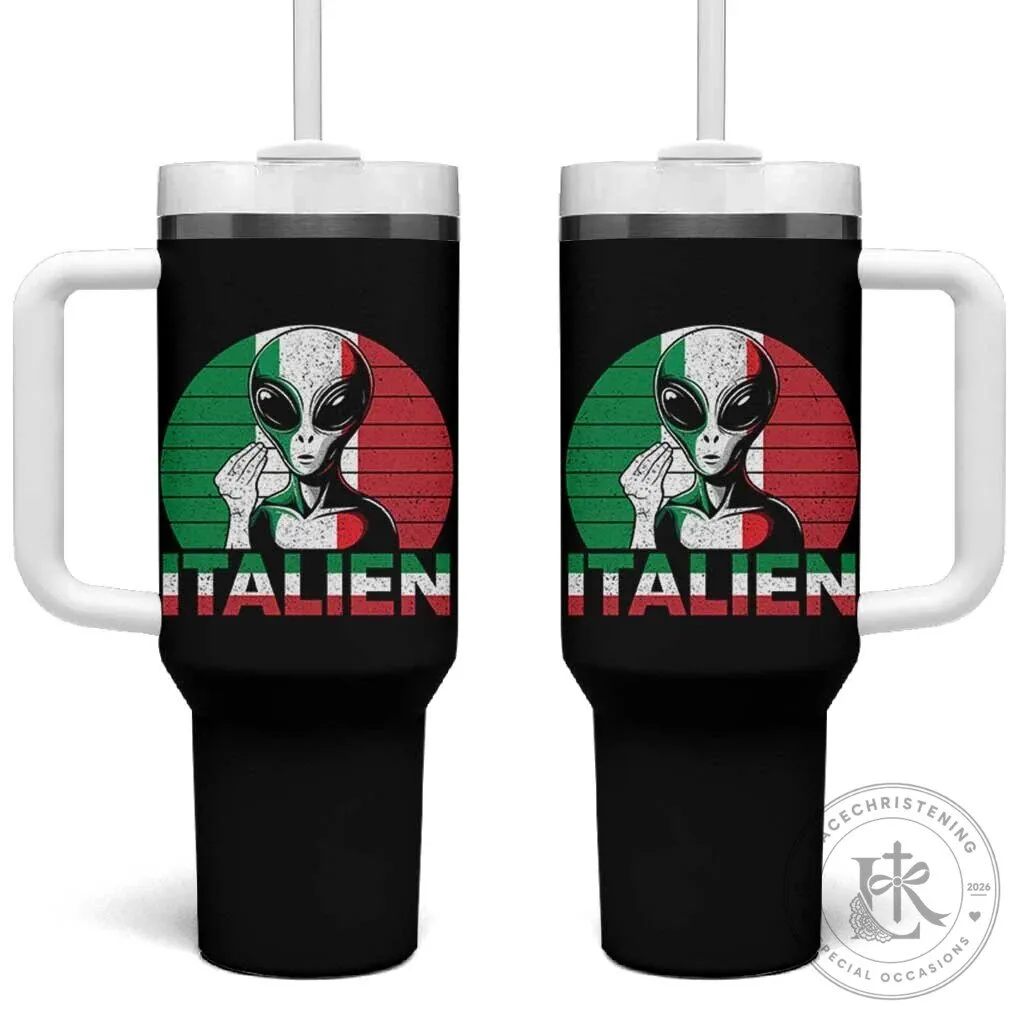 Funny Italian Alien Pun Tumbler With Handle Italy Hand Gesture Insulated Tumbler