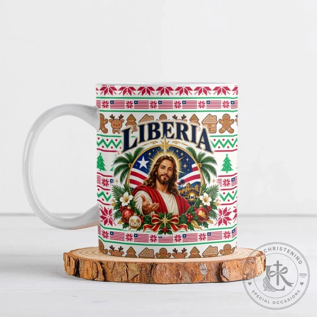 Liberia Jesus Christmas Ugly Sweater Pattern Ceramic Coffee Mug