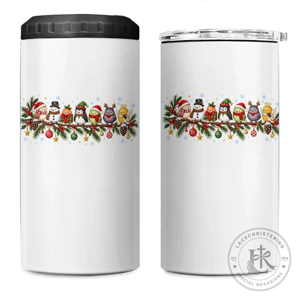 Christmas Birds on a Branch Winter Nature Lover Can Cooler Tumbler