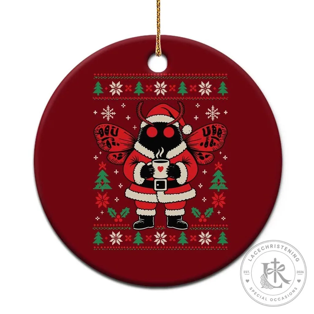 Mothman Ugly Christmas Sweater Santa Cryptid Holiday Ceramic Ornament 1 Mothman Ugly Christmas Sweater Santa Cryptid Holiday Ceramic Ornament