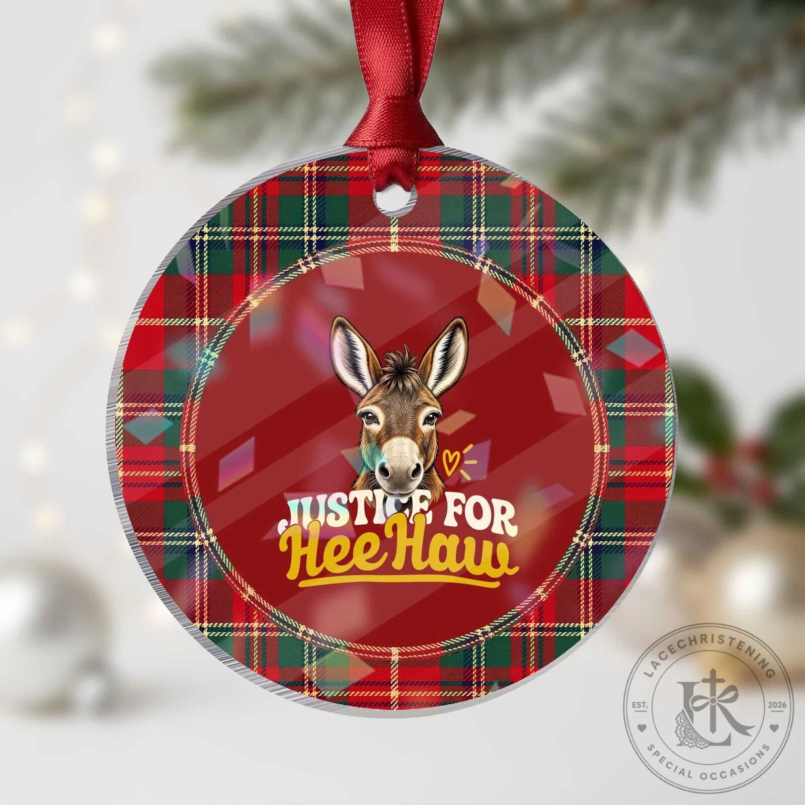 Justice For Hee Haw The Donkey Christmas Holiday Ornament