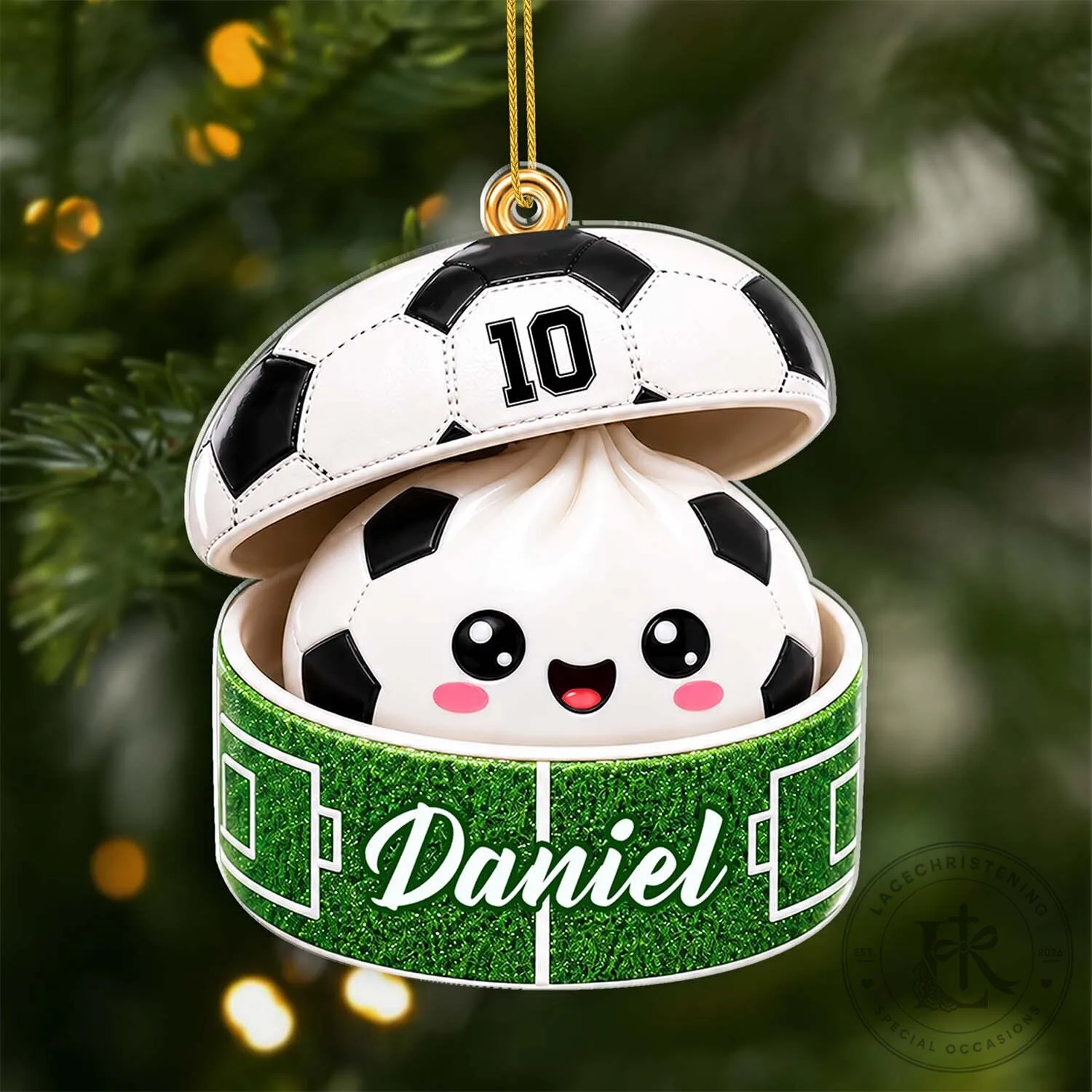 Personalized Soccer Ball Gift Box Christmas Tree Ornament