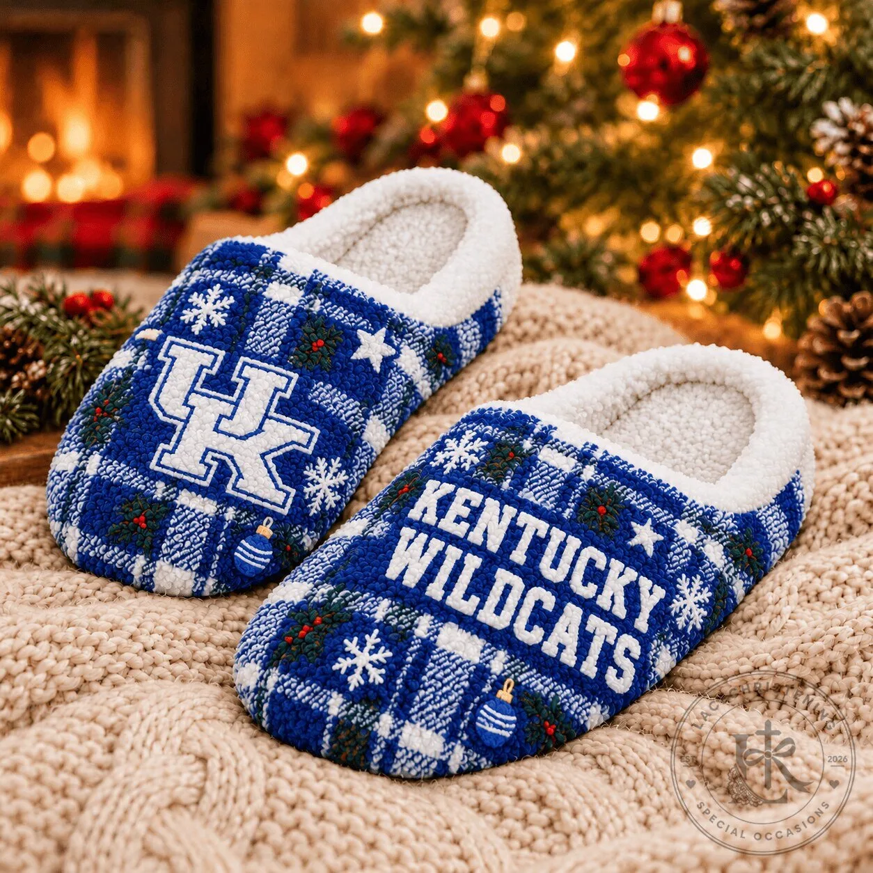 Kentucky Wildcats Christmas Plaid Pattern Fluffy Slippers 5 Kentucky Wildcats Christmas Plaid Pattern Fluffy Slippers