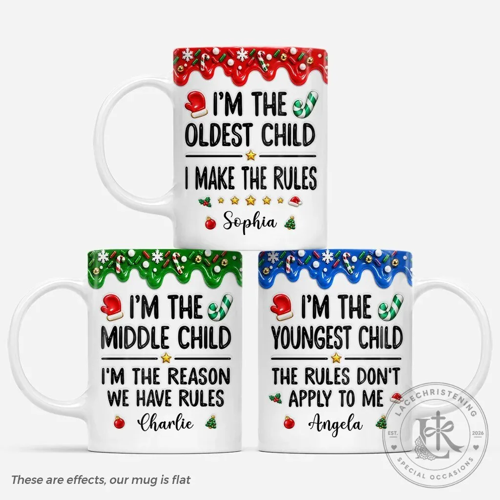Personalized Sibling Rules Christmas Coffee Mug for Oldest Middle Youngest Child