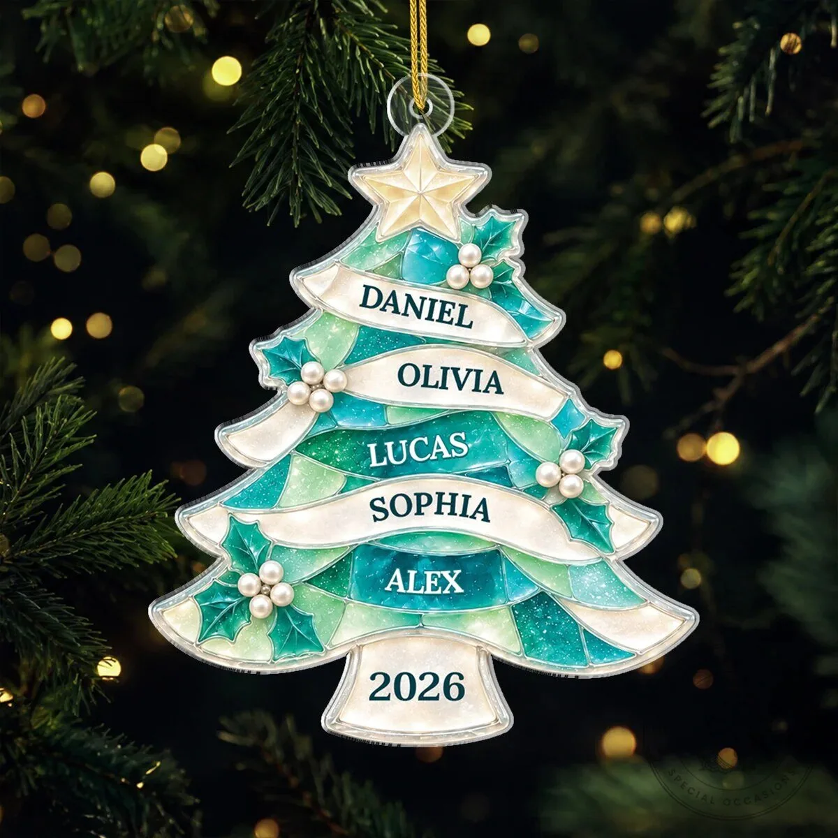 Personalized Christmas Tree Stained Glass Effect Family Names Acrylic Ornament