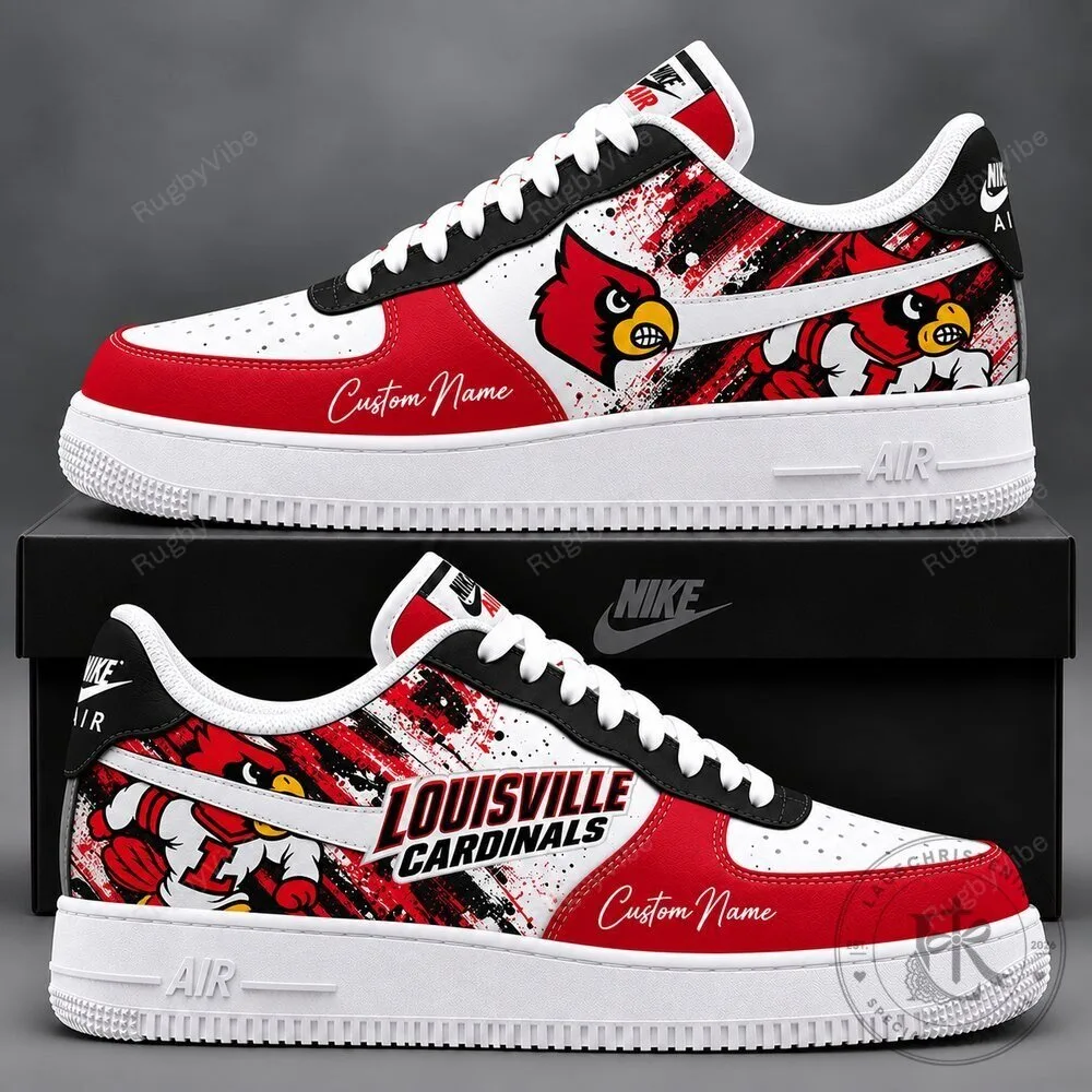 Louisville Cardinals Custom Name Red and White Team Logo Sneakers