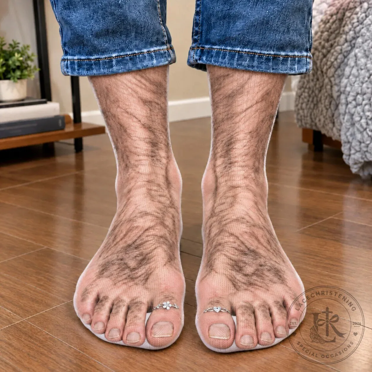 Hairy Feet Crew Socks with Toe Rings - Funny Novelty Gag Gift for Men