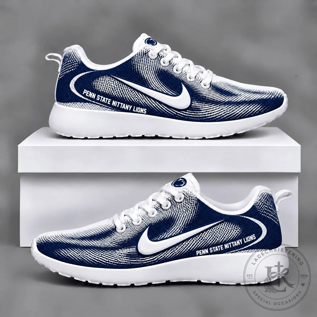 Penn State Nittany Lions NCAA Team Logo Blue and White Running Shoes