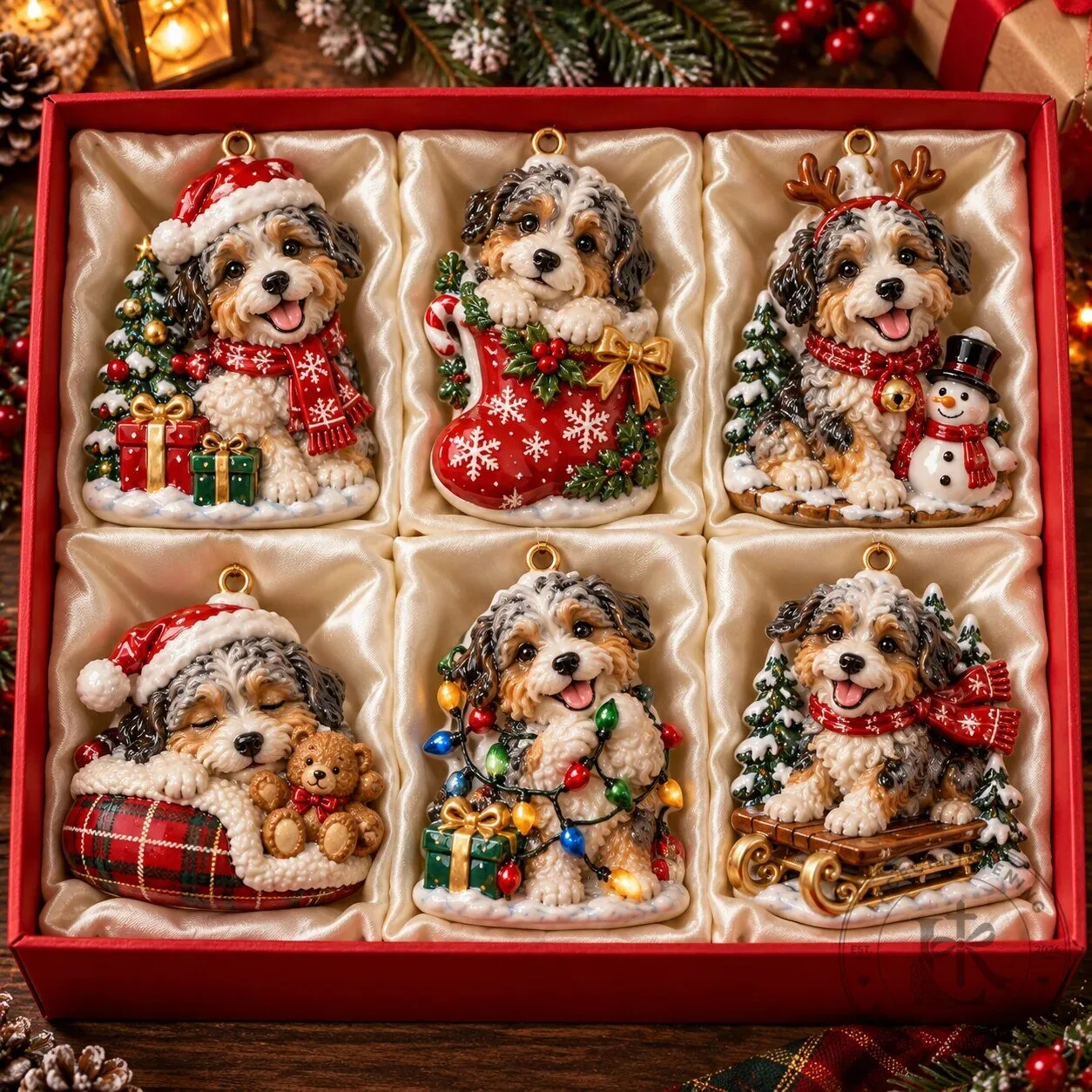 Aussiedoodle Puppy Dog Christmas Tree Holiday Ornament Gift Set