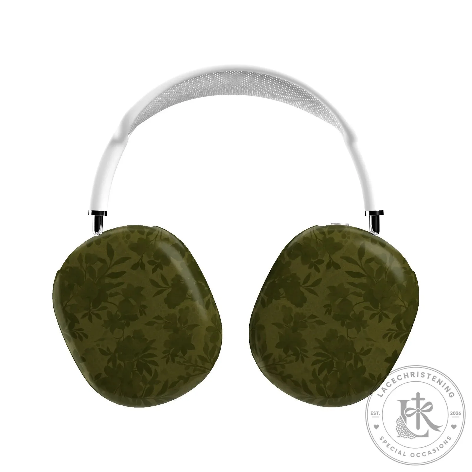 Olive Green Floral Pattern Apple AirPods Max Case Cover