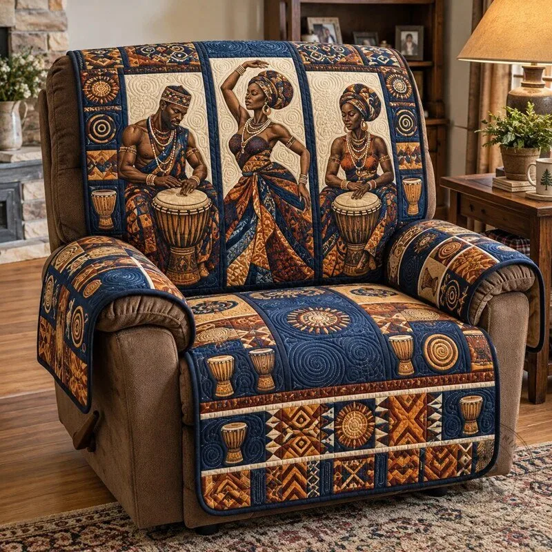 African Harmony Quilted Recliner Cover with Drummer Design
