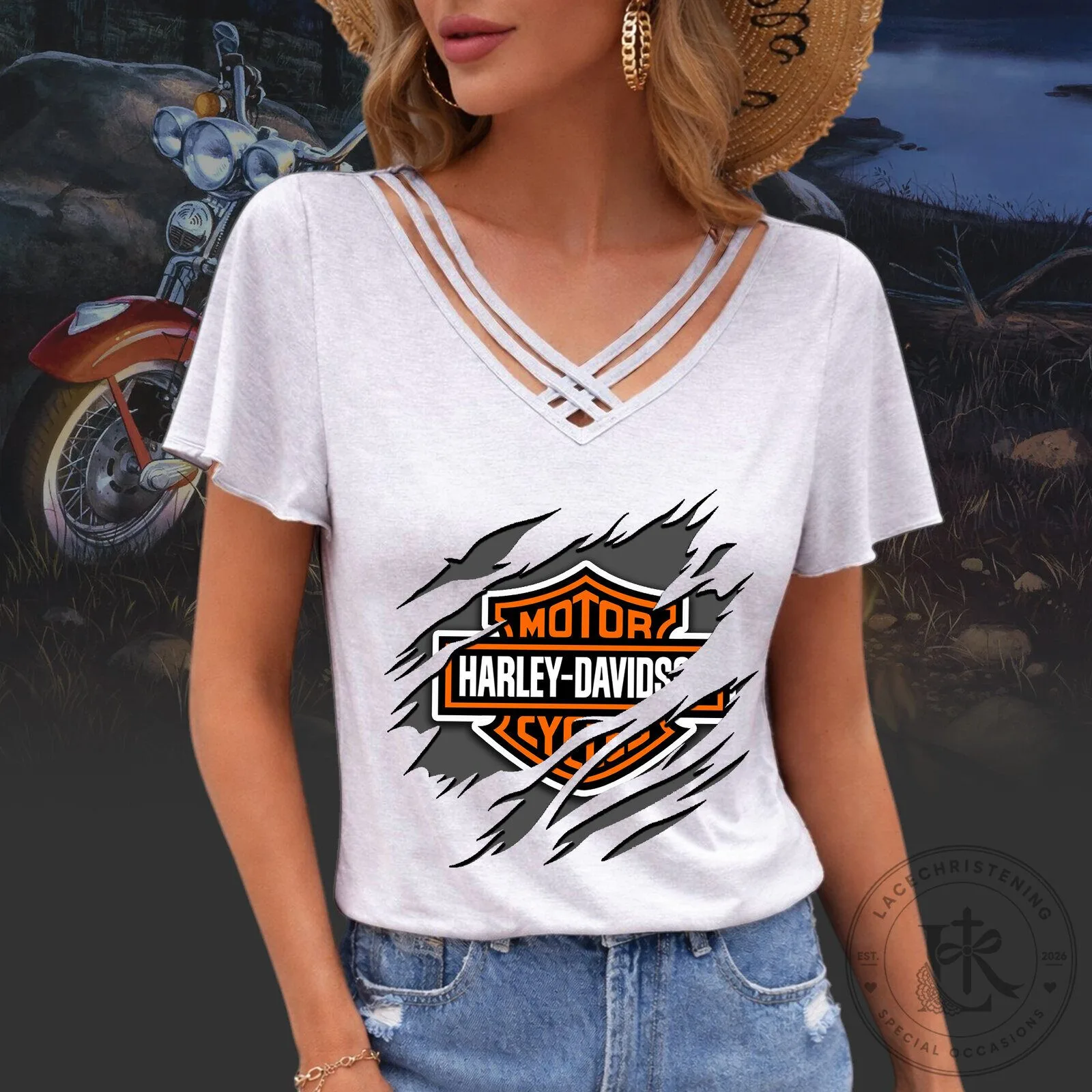 Harley-Davidson Motorcycle Logo Distressed Women's T-Shirt