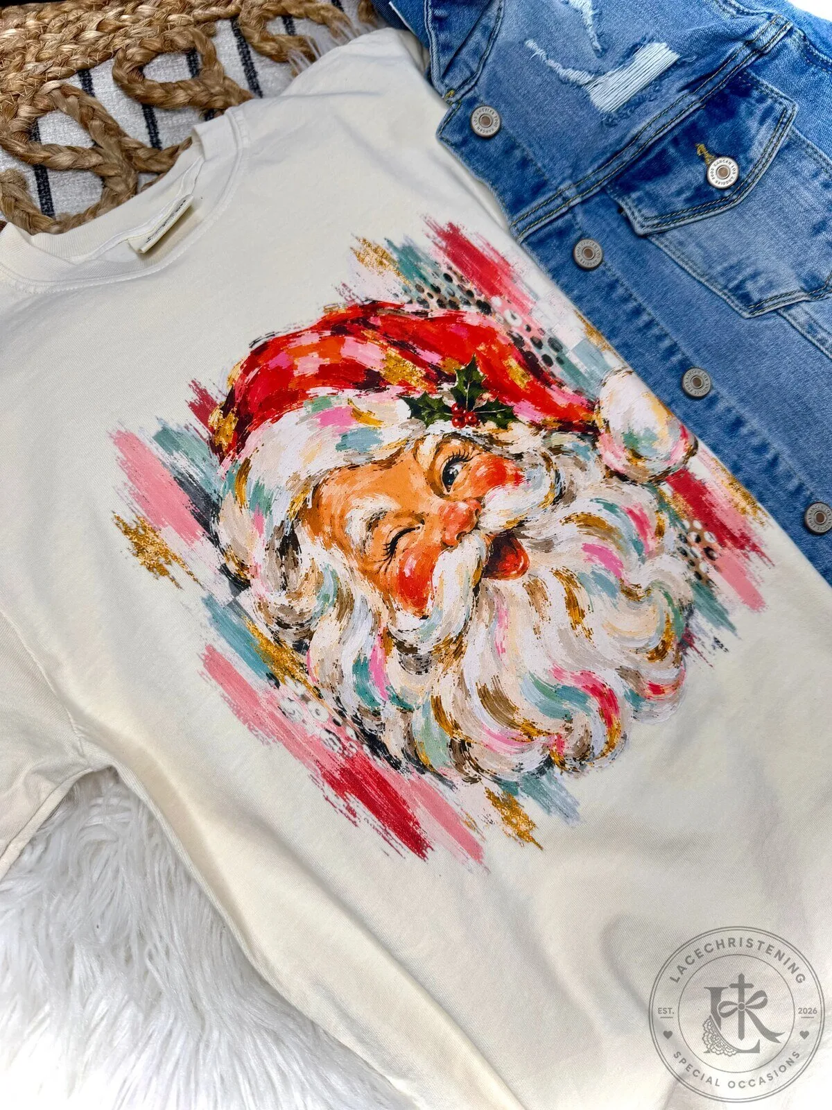 Watercolor Santa Claus Christmas Holiday Ivory Short Sleeve T-Shirt