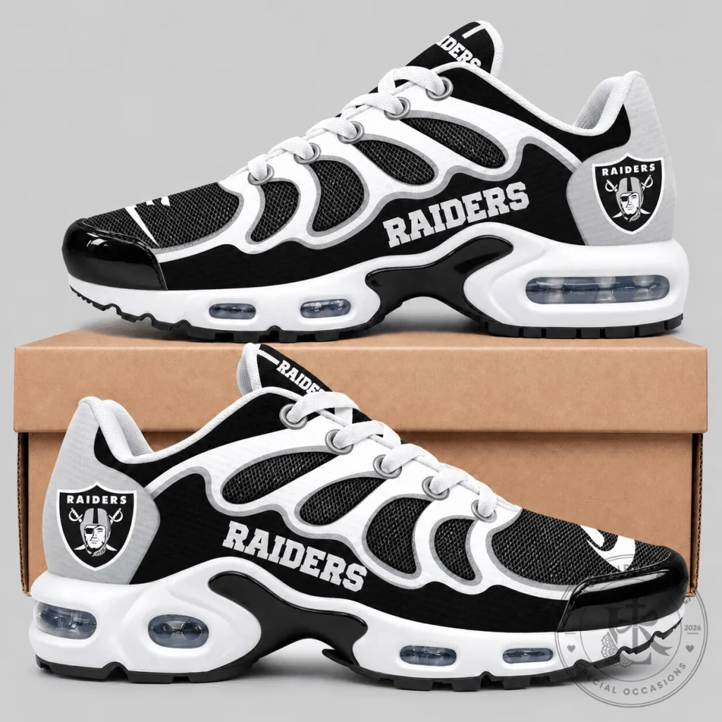 Las Vegas Raiders NFL Team Logo Black and White Air Cushion Shoes Las Vegas Raiders NFL Team Logo Black and White Air Cushion Shoes
