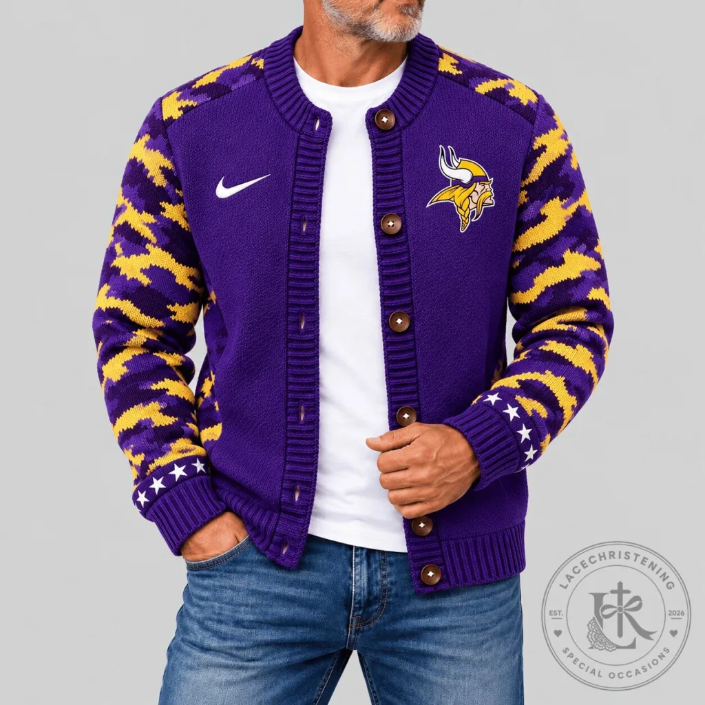 Minnesota Vikings NFL Football Team Purple Knit Cardigan Sweater Minnesota Vikings NFL Football Team Purple Knit Cardigan Sweater