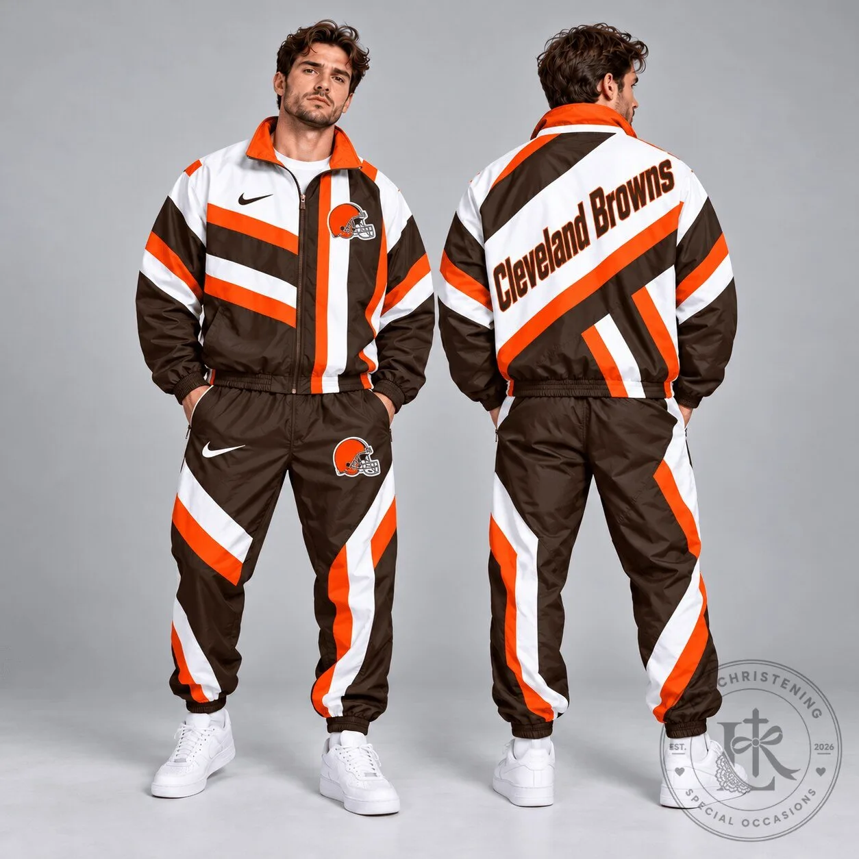 Cleveland Browns National Football League Retro Geometric Stripe Windbreaker Jacket