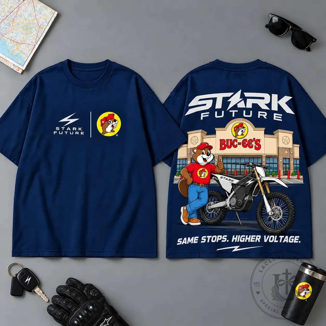 Buc-ee's Stark Future Motorcycle Adventure Rider Short Sleeve T-Shirt