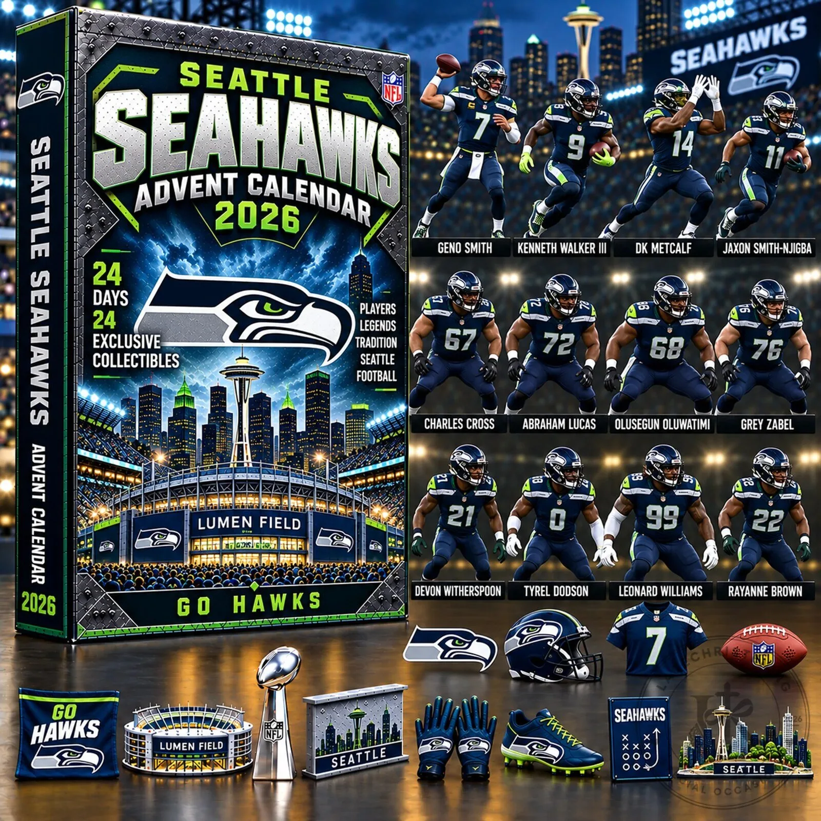 Seattle Seahawks 2026 NFL Football Team Legends Advent Calendar 2D
