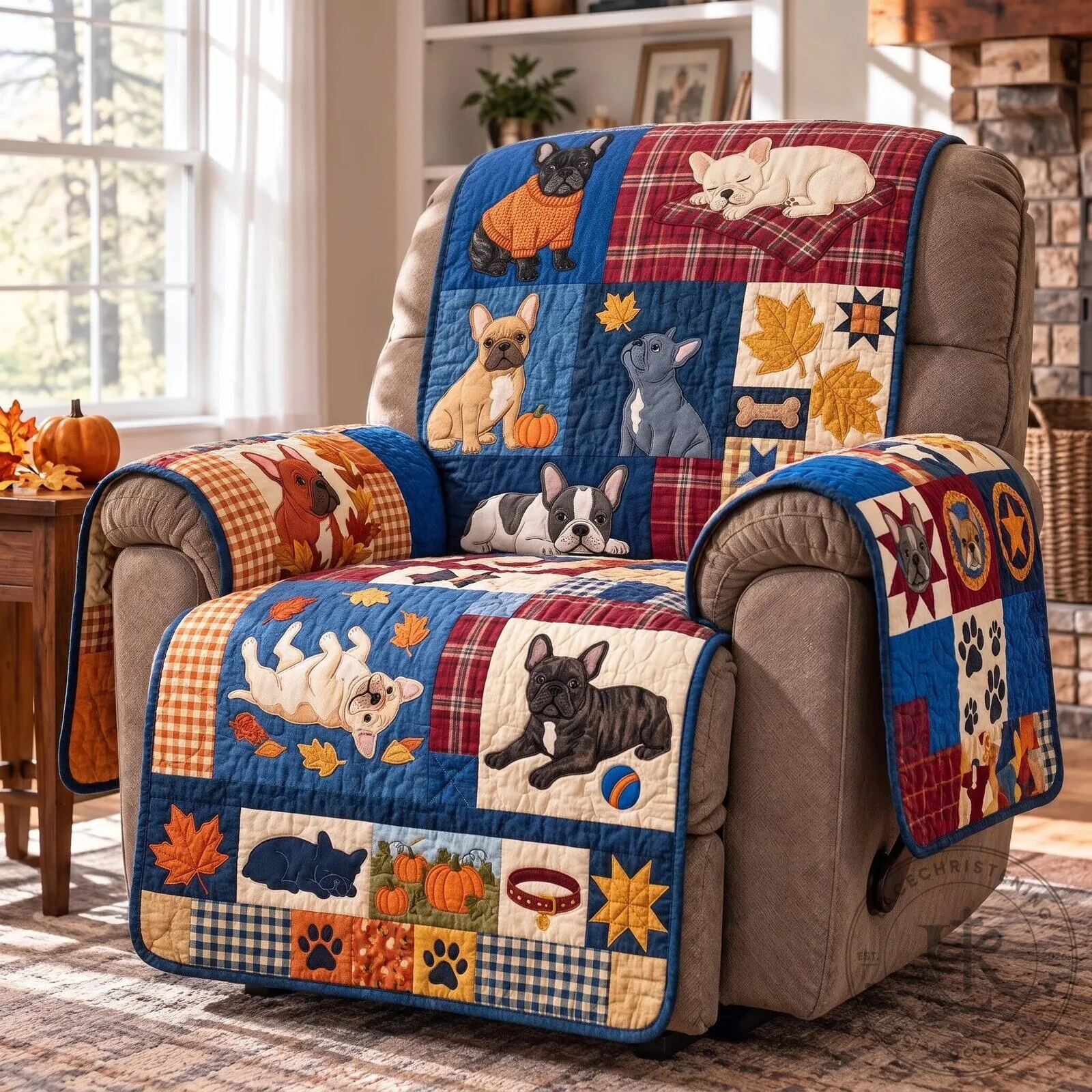 French Bulldog Patchwork Quilted Sofa Cover for Pet Owners, Dog Lover Furniture Protector 5 French Bulldog Patchwork Quilted Sofa Cover for Pet Owners, Dog Lover Furniture Protector