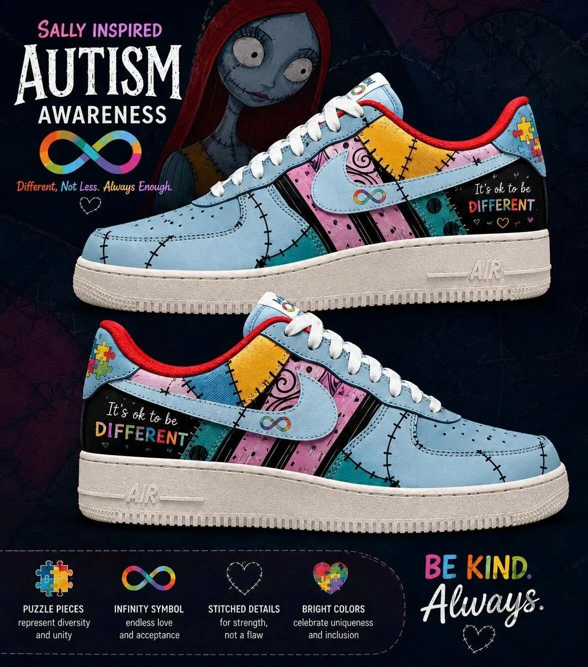 Autism Awareness Infinity Symbol Different Not Less Always Enough Shoes