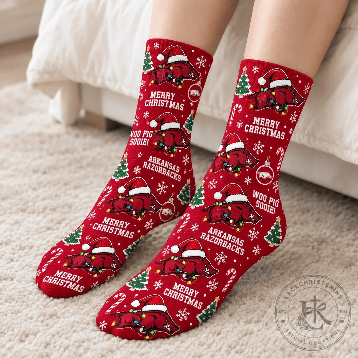 Arkansas Razorbacks Merry Christmas Holiday Socks
