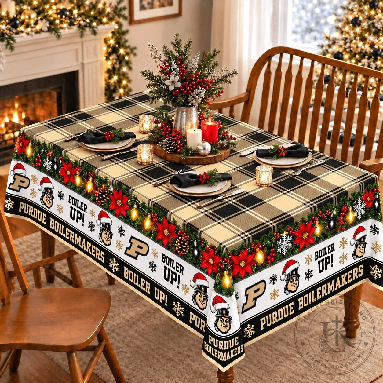Purdue Boilermakers Christmas Plaid Holiday Tablecloth