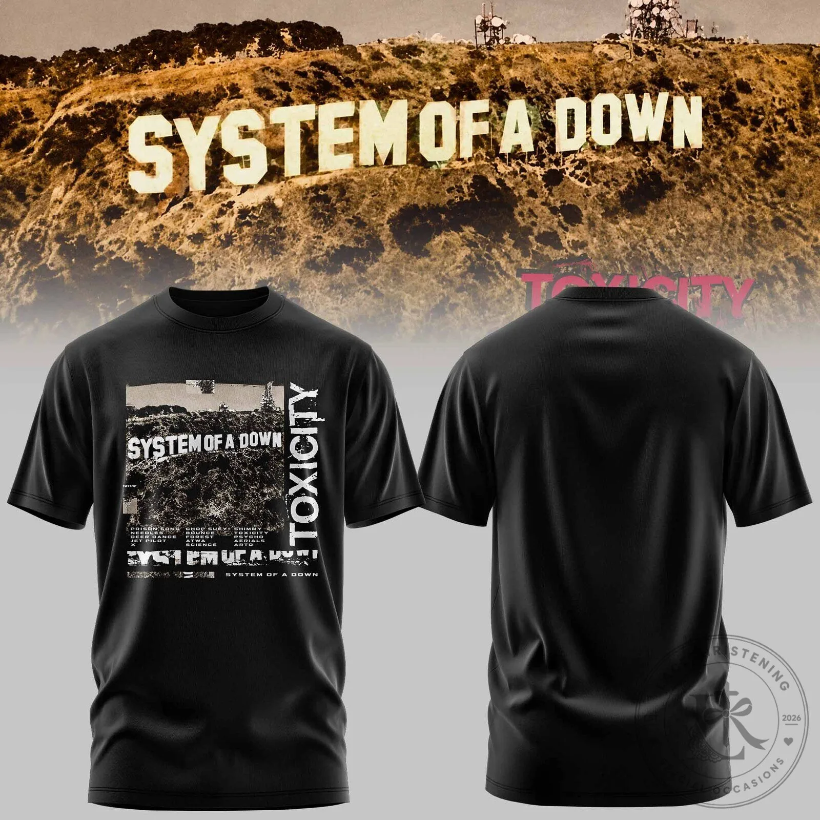 Black Graphic T-Shirt featuring Toxicity Album Cover Art by System of a Down