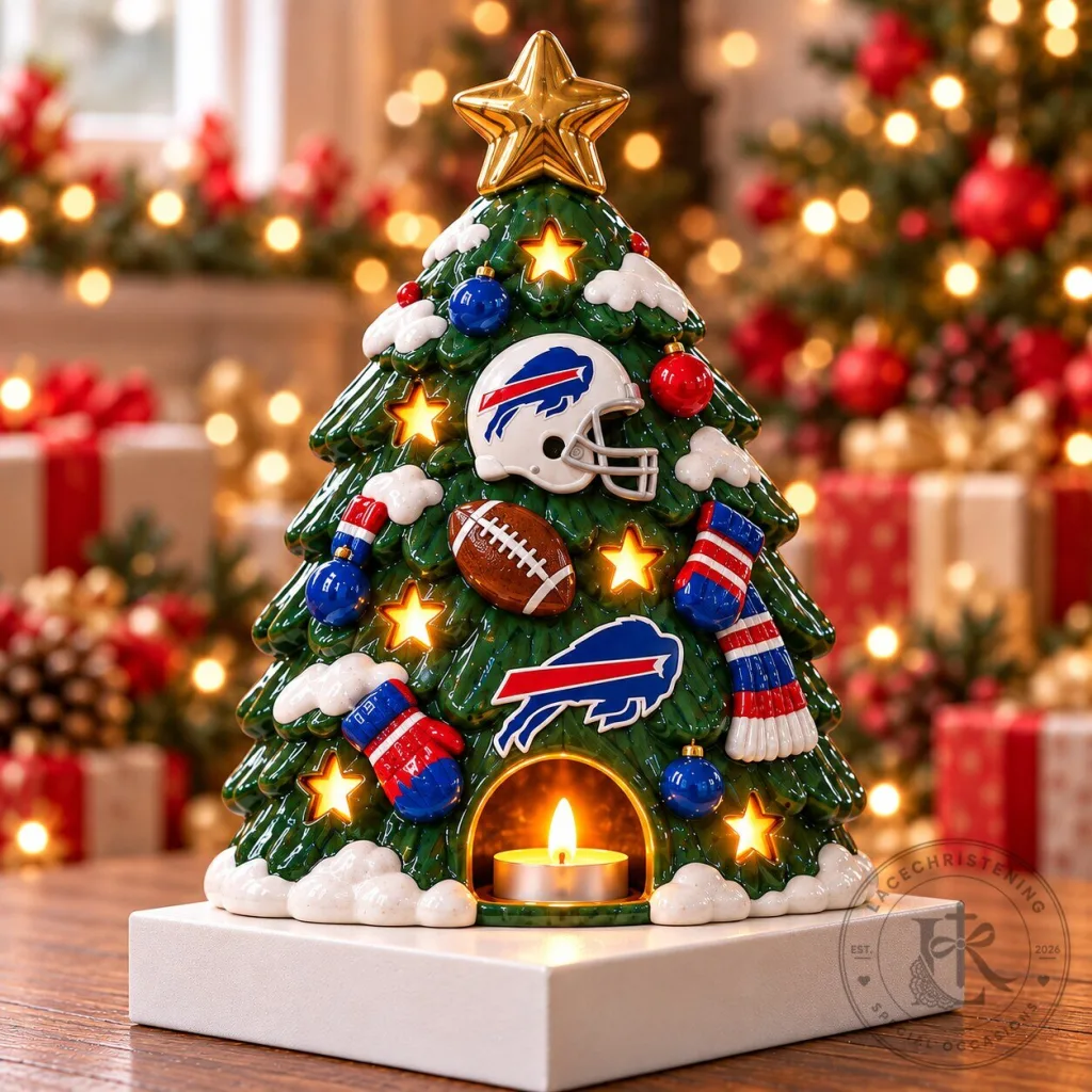 Buffalo Bills Christmas Tree Ceramic Candle Holder Festive Holiday Decor Buffalo Bills Christmas Tree Ceramic Candle Holder Festive Holiday Decor