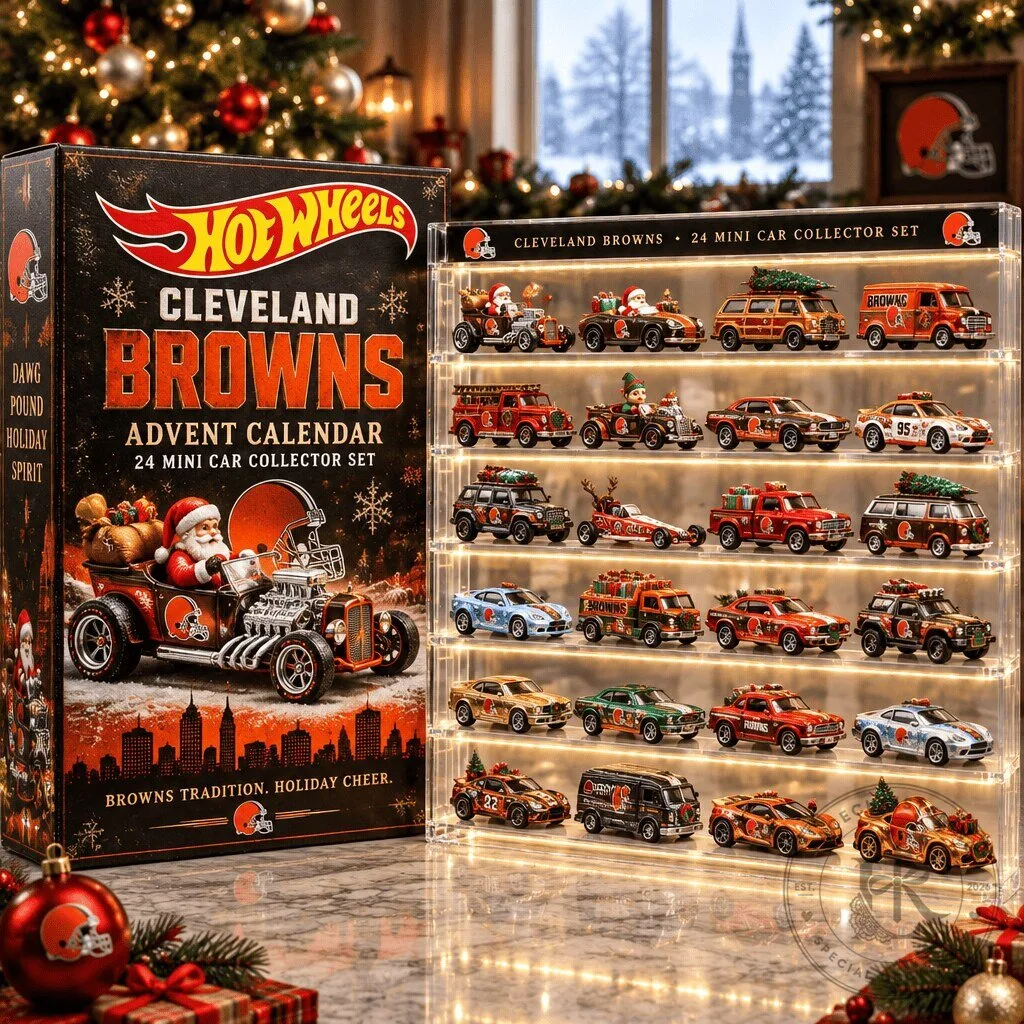 24 Mini Car Collector Set Advent Calendar featuring Cleveland Browns Hot Wheels 2D