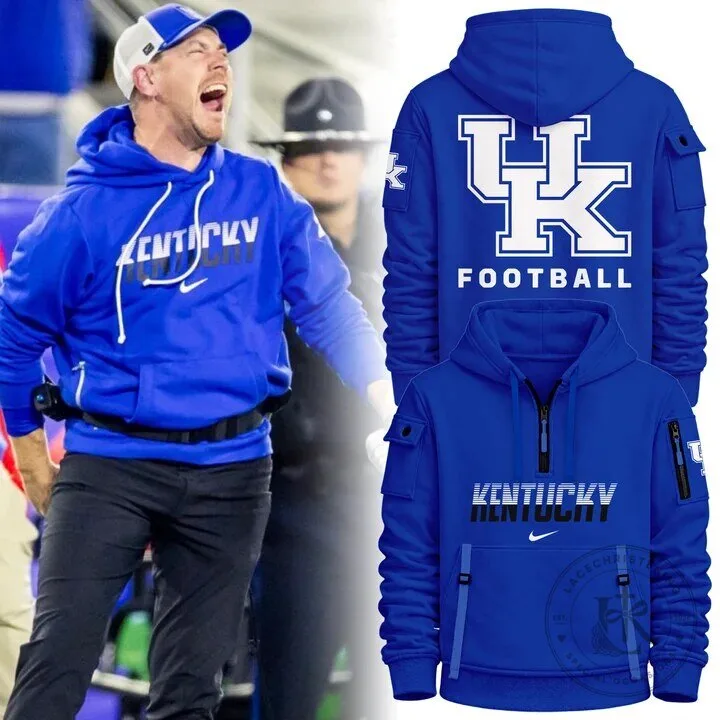 Kentucky Wildcats Football Team Logo Blue Quarter Zip Hoodie for Men