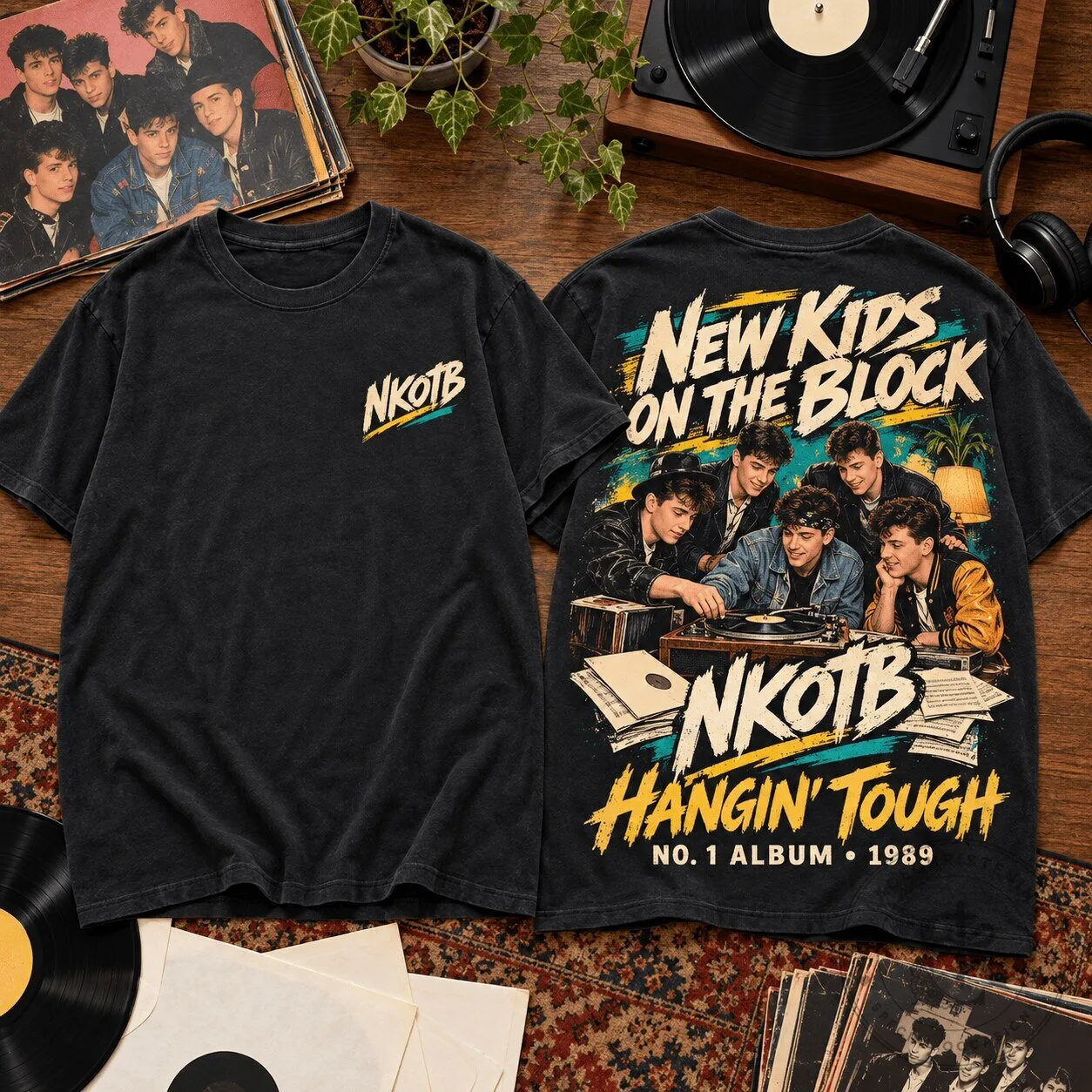 New Kids On The Block Hangin' Tough Album Art Vintage Black T-Shirt