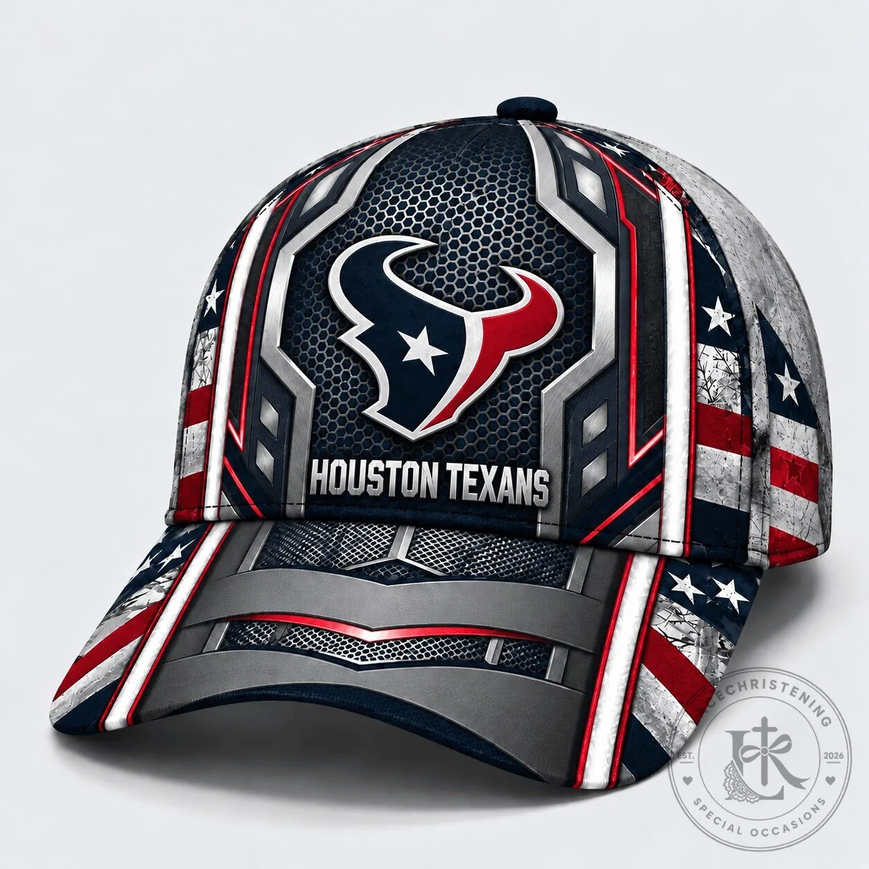 Houston Texans Metallic Armor Honeycomb American Flag Baseball Cap Hat 3 Houston Texans Metallic Armor Honeycomb American Flag Baseball Cap Hat