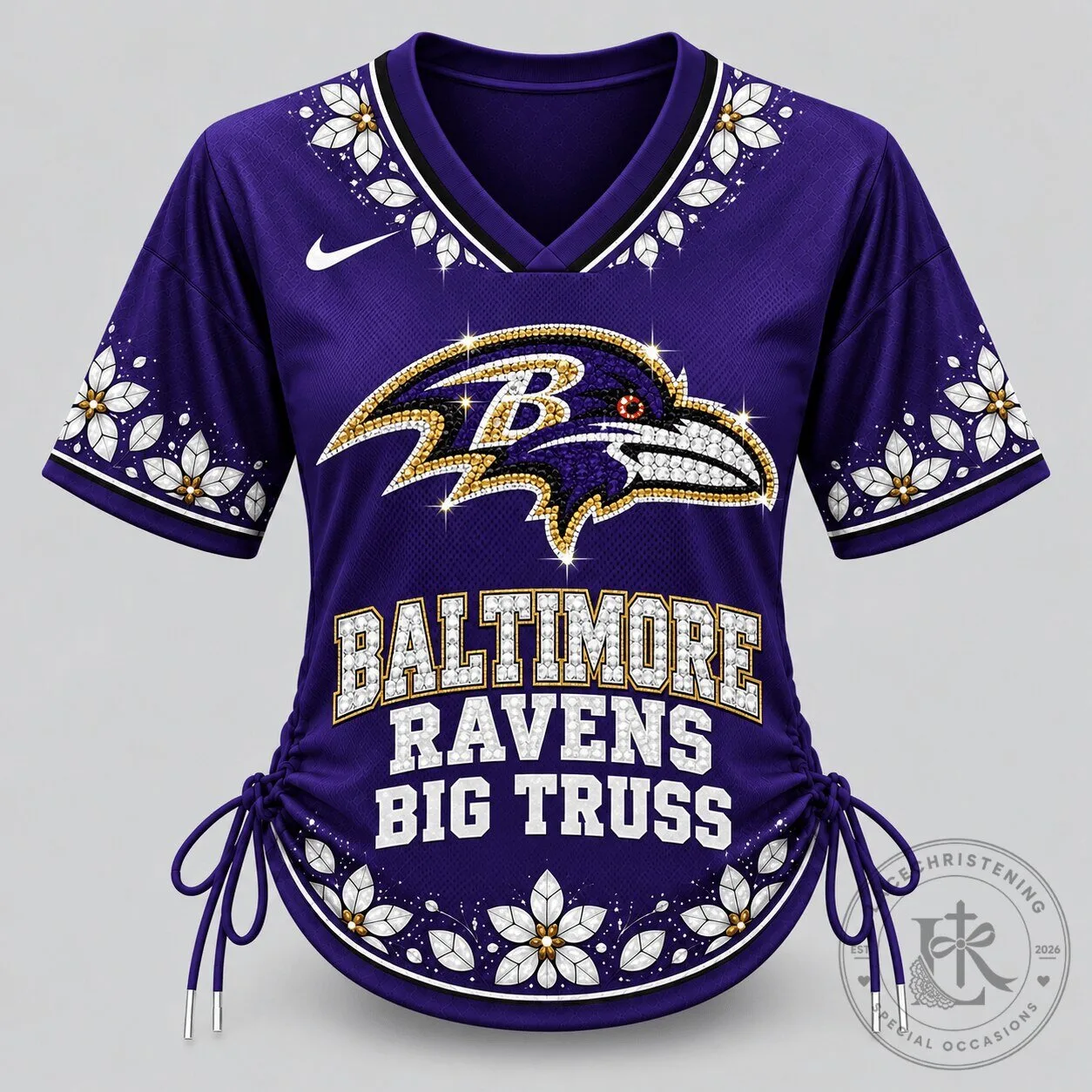 Baltimore Ravens NFL Top 10 Floral Lace Up Women’s Football Jersey