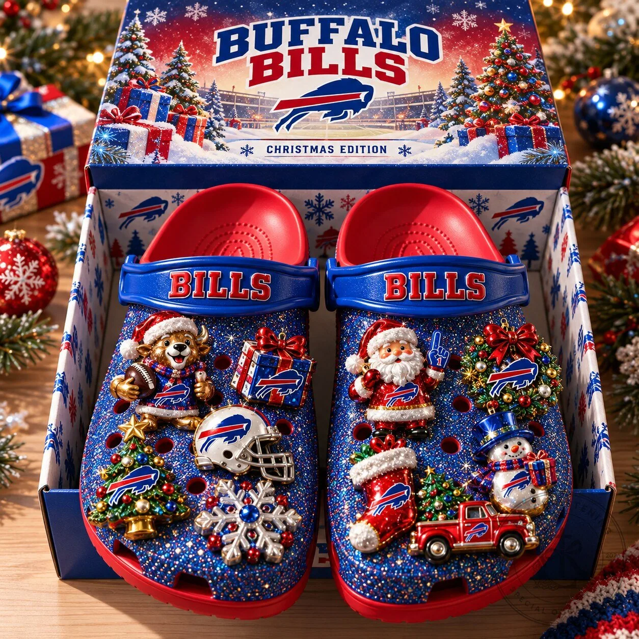 Buffalo Bills Christmas Edition Glitter Charm Clogs Shoes 5 Buffalo Bills Christmas Edition Glitter Charm Clogs Shoes