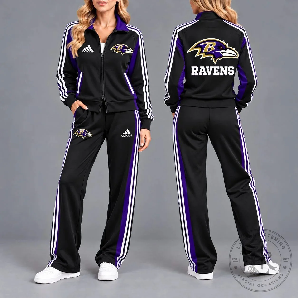 Baltimore Ravens NFL Football Team Womens Black and Purple Tracksuit Hoodie
