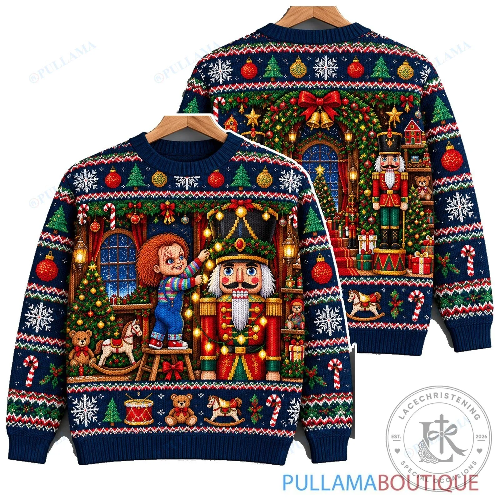 Chucky Nutcracker Toy Workshop Christmas Holiday Ugly Sweater